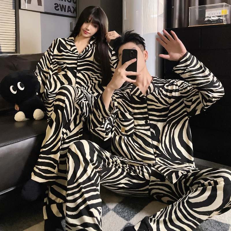 静英鸾 翻领简约风长袖长裤休闲舒适家居服睡衣套装 男女同款