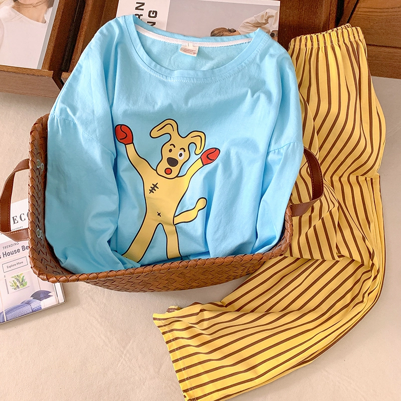 静英鸾 秋季搞怪卡通小狗甜美风休闲舒适家居服睡衣套装 男女同款