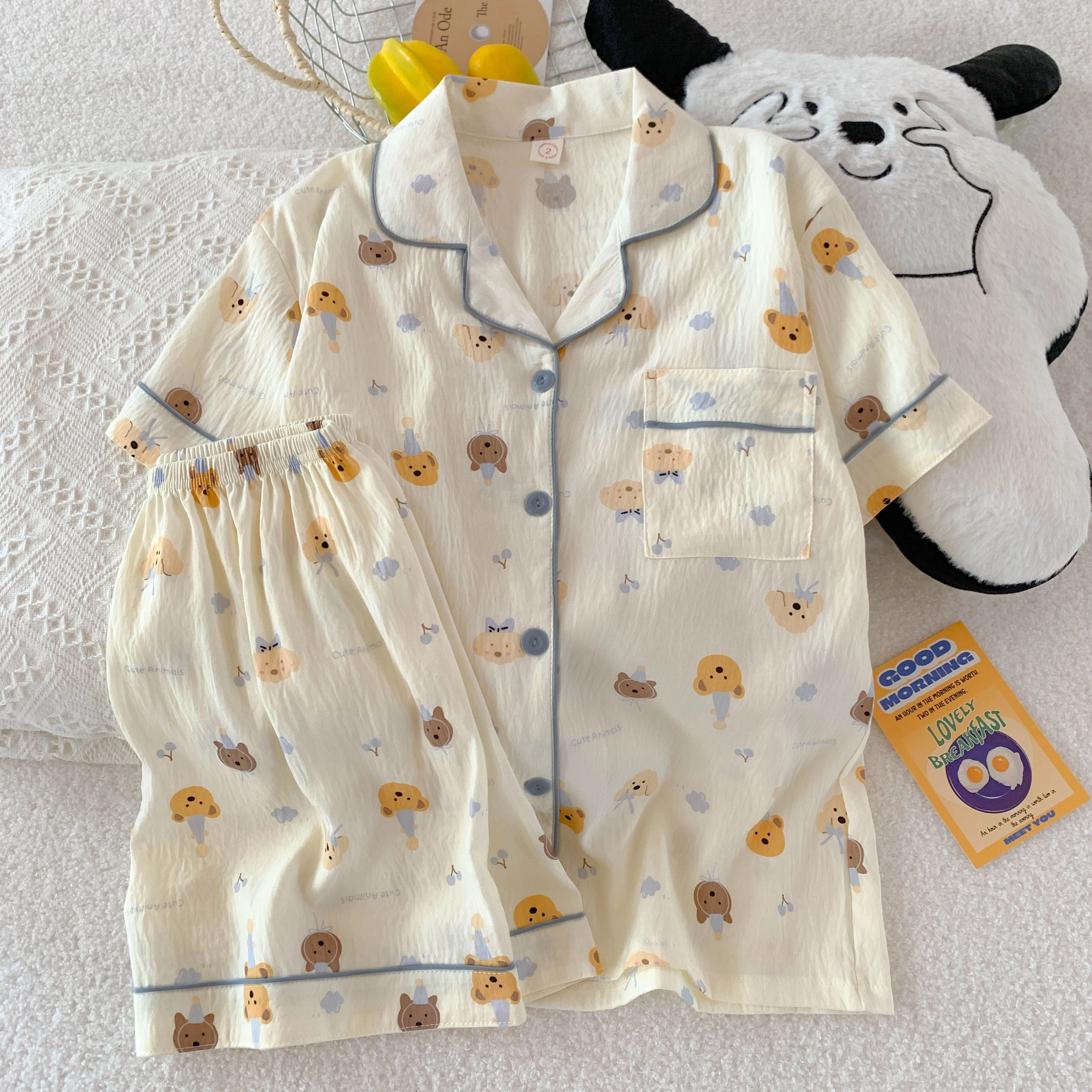 静英鸾 夏季薄款卡通甜美风休闲舒适家居服睡衣套装 女款