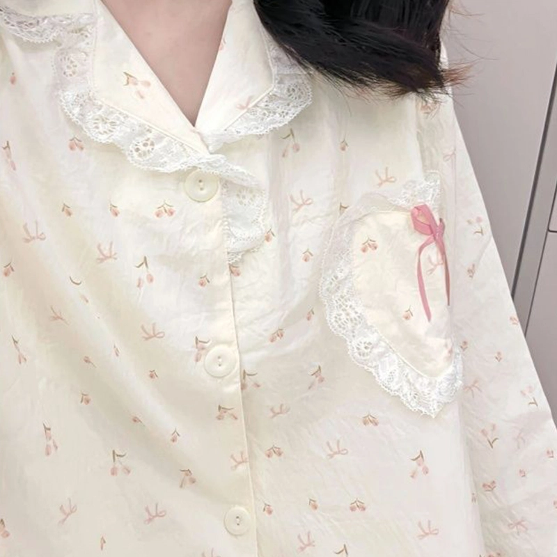 静英鸾 翻领甜美风休闲舒适长袖长裤家居服睡衣套装 女款
