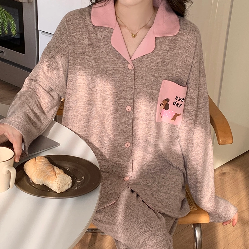 静英鸾 翻领简约甜美休闲时尚卡通小狗亲肤舒适可外穿家居服睡衣套装 女款