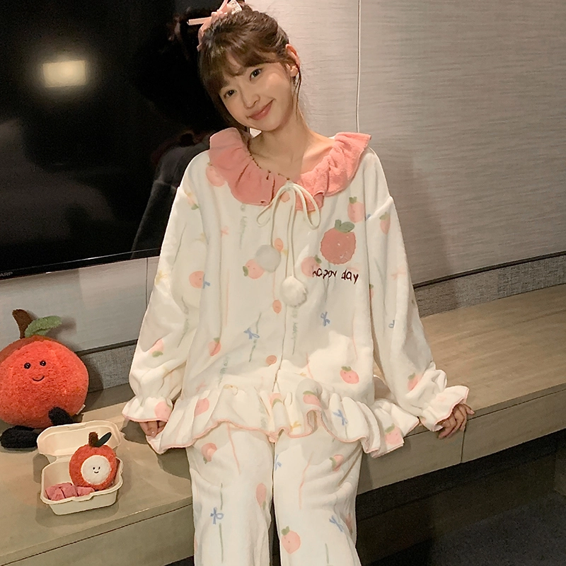 静英鸾 休闲时尚卡通可爱印花草莓保暖亲肤舒适可外穿家居服睡衣套装 女款