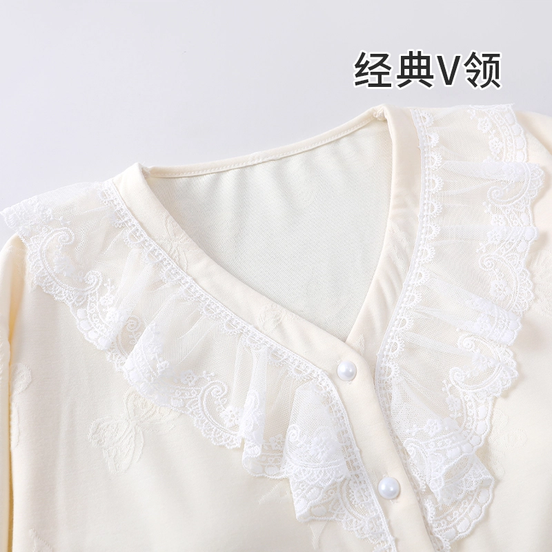 静英鸾 带胸垫休闲时尚甜美简约杏白蝴蝶印花亲肤舒适可外穿家居服睡衣套装 女款