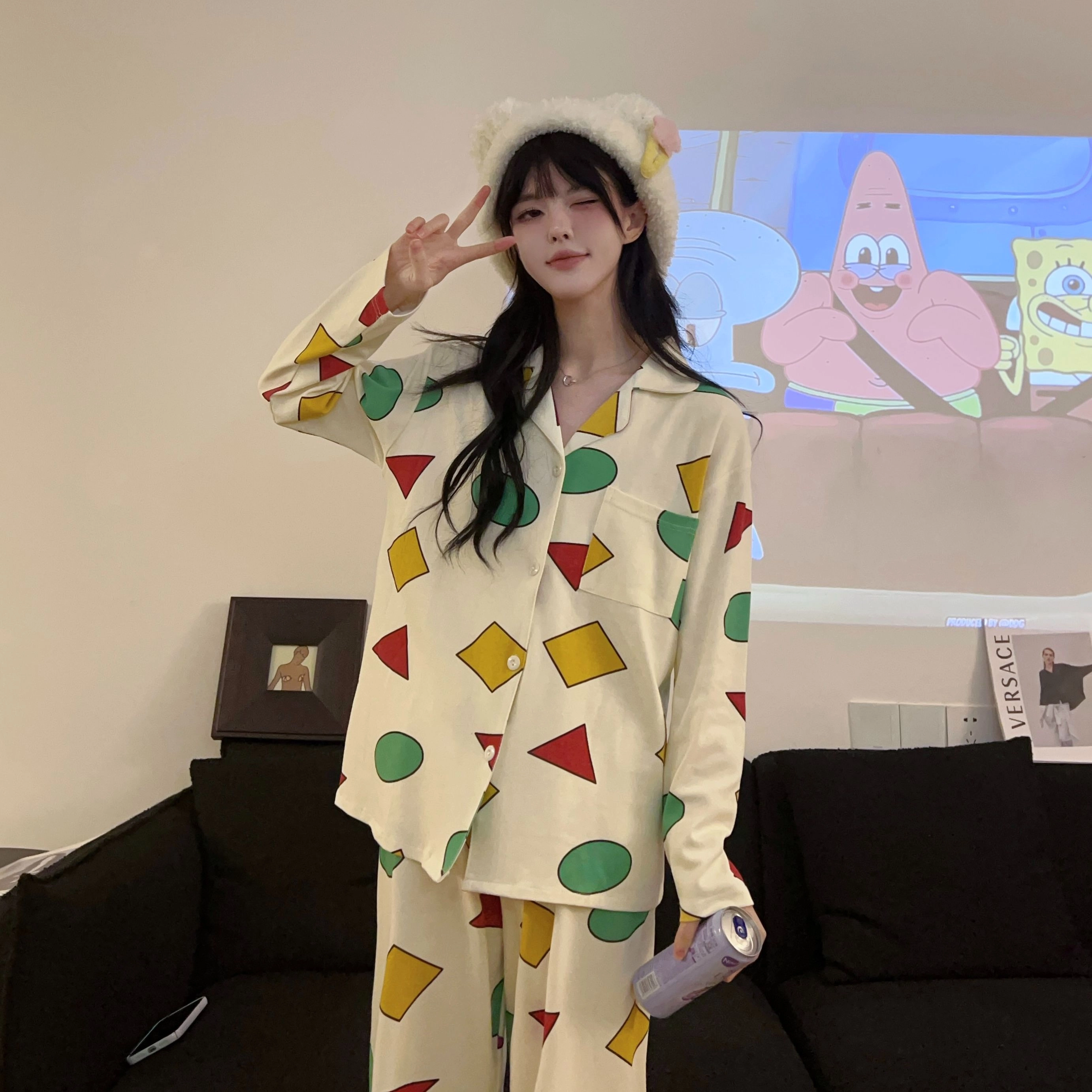 静英鸾 情侣可外穿休闲风格家居服睡衣套装 男女同款