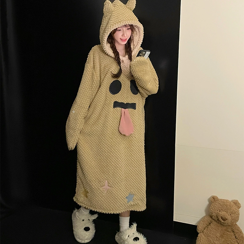 静英鸾 休闲时尚简约甜美可爱卡通柔软保暖舒适可外穿家居服睡裙 女款