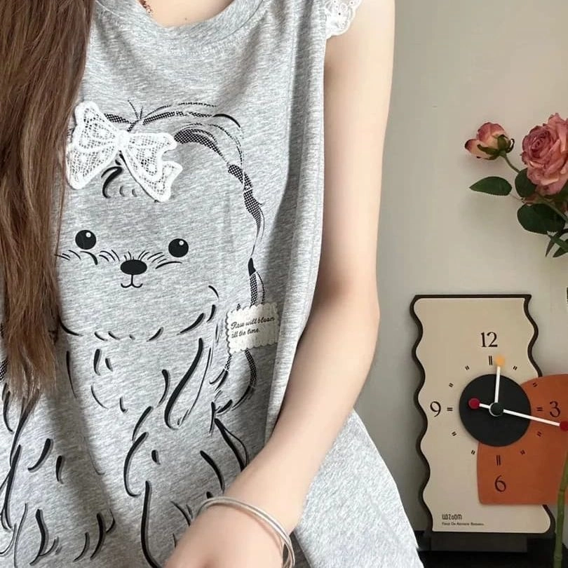 静英鸾 夏季女休闲舒适无袖短裤卡通可爱小狗家居服睡衣套装 女款