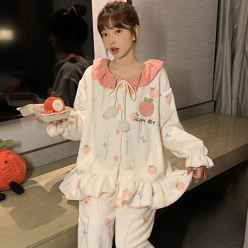 静英鸾 休闲时尚卡通可爱印花草莓保暖亲肤舒适可外穿家居服睡衣套装 女款