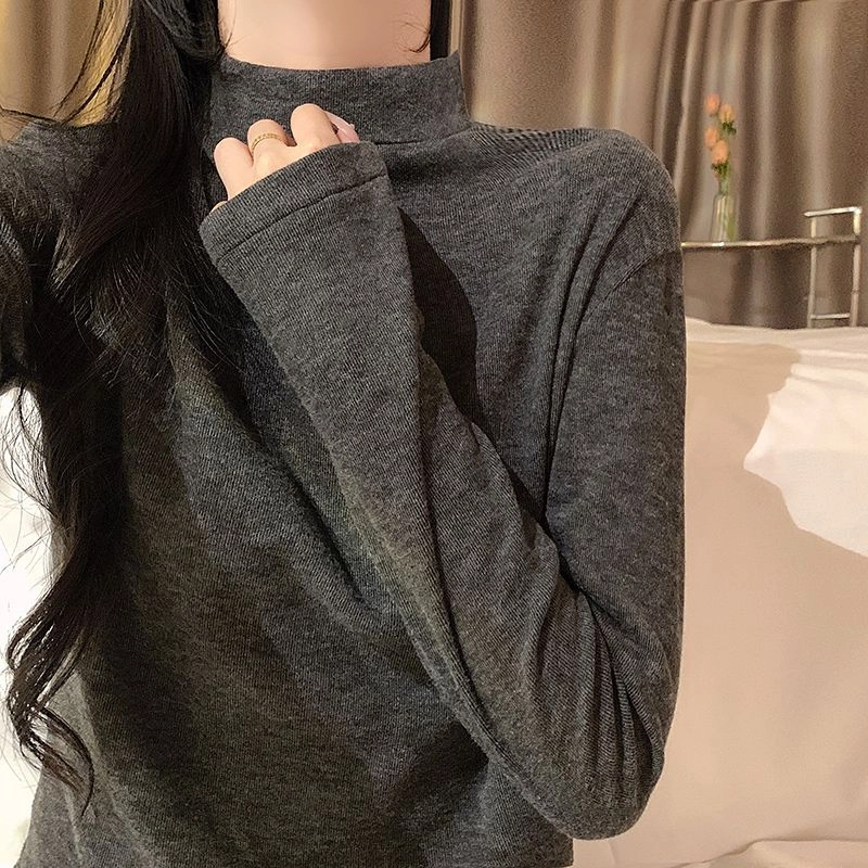 静英鸾 羊毛绒长袖长裤高领套头纯色简约柔软舒适两家套家居服秋冬季保暖套装 女款