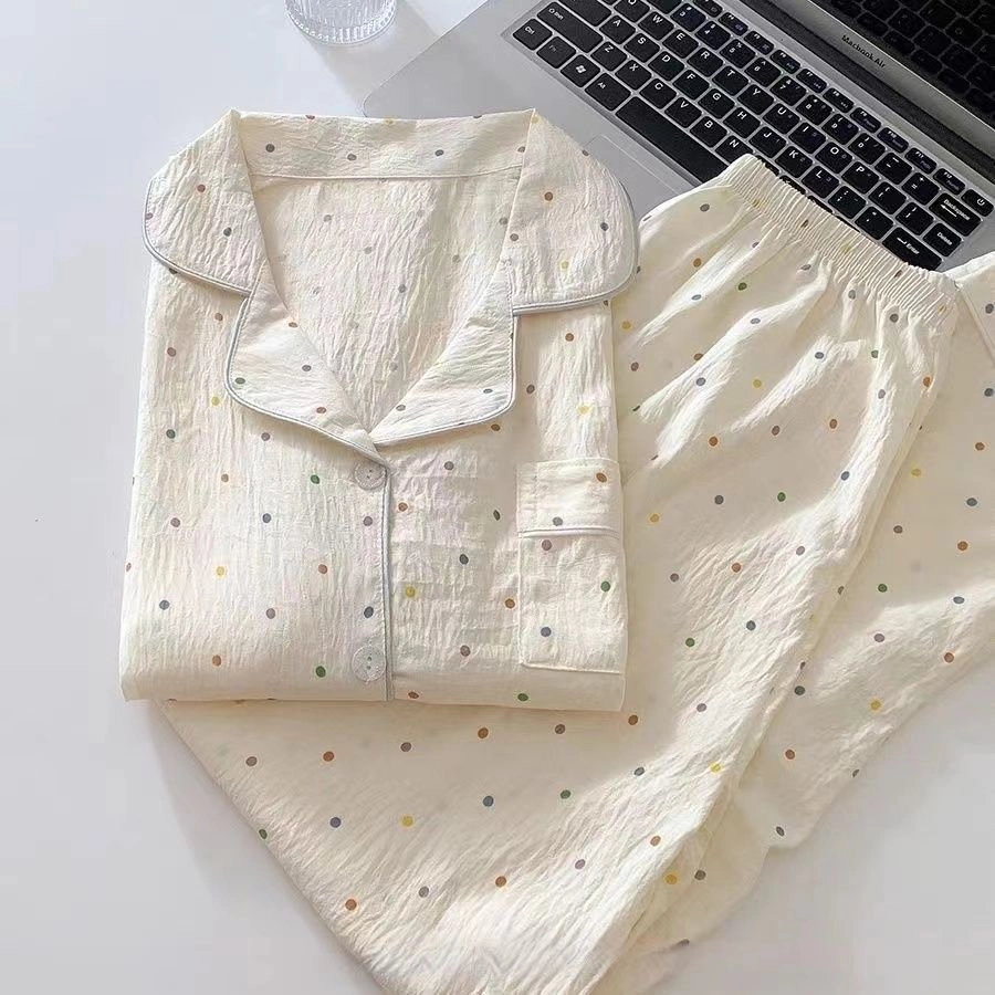 静英鸾 简约彩色圆点满印翻领长袖家居服睡衣套装 女款