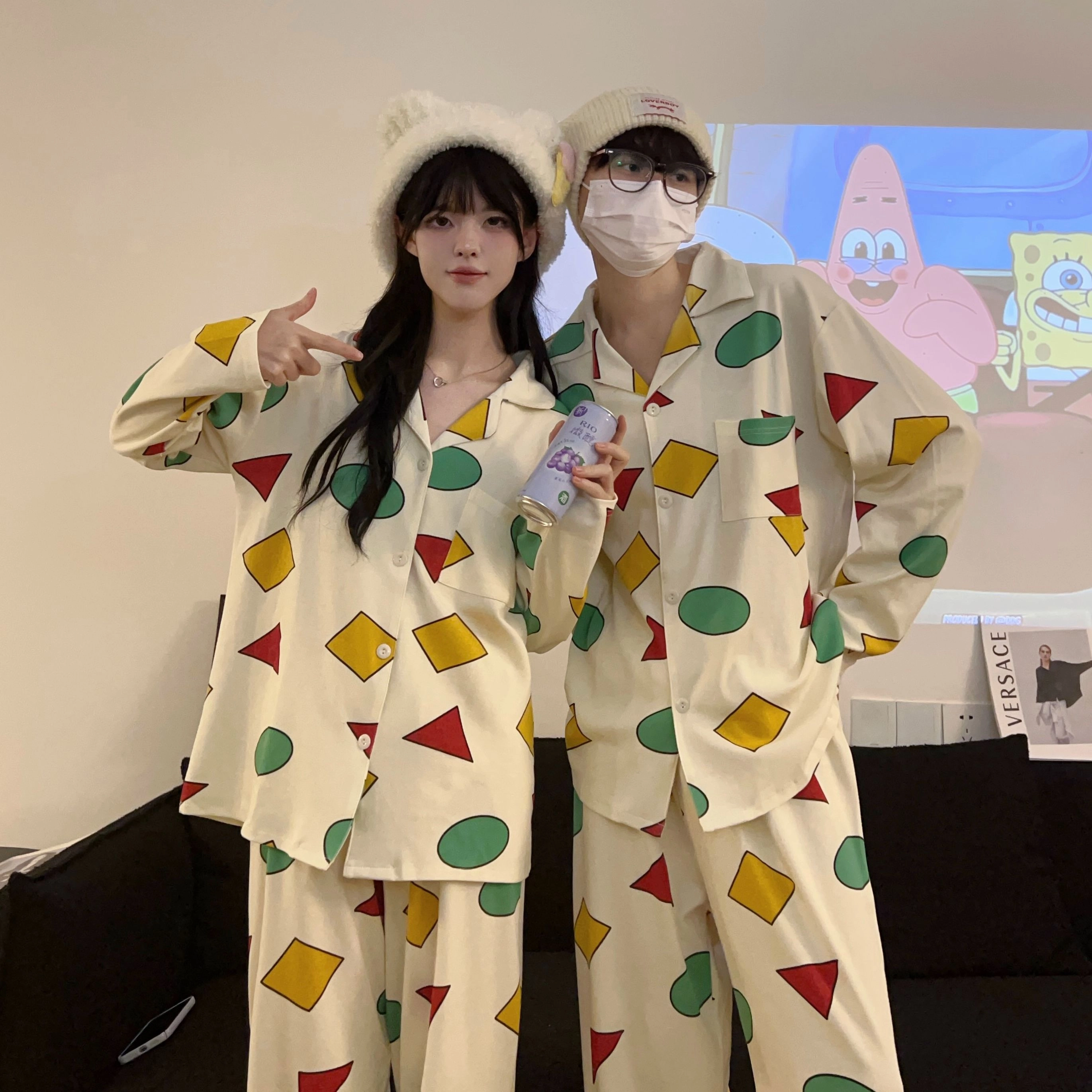 静英鸾 情侣可外穿休闲风格家居服睡衣套装 男女同款