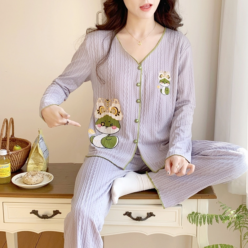 静英鸾 带胸垫甜美可爱卡通小蛇休闲简约亲肤舒适可外穿家居服睡衣套装 女款