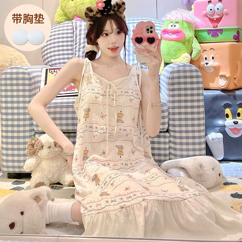 静英鸾 夏季女舒适简约卡通小熊图案吊带家居服睡衣礼盒 女款