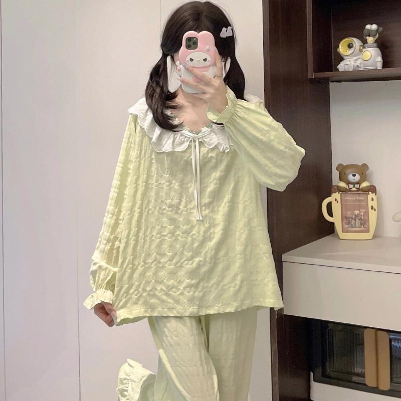 静英鸾 带胸垫简约花边甜美可爱小清新亲肤舒适可外穿家居服睡衣套装 女款
