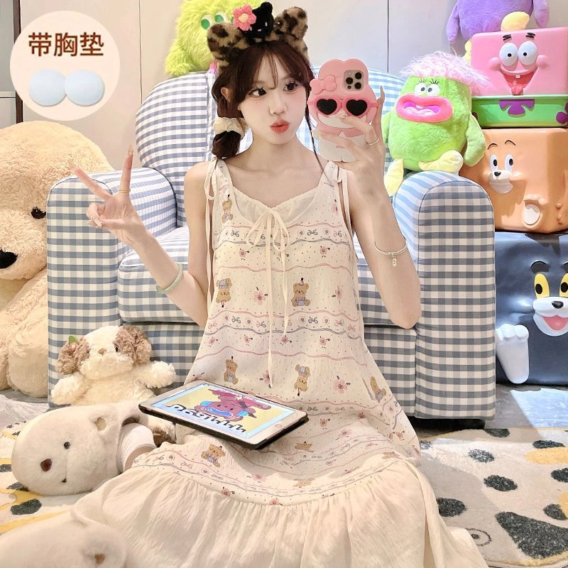 静英鸾 夏季女舒适简约卡通小熊图案吊带家居服睡衣礼盒 女款