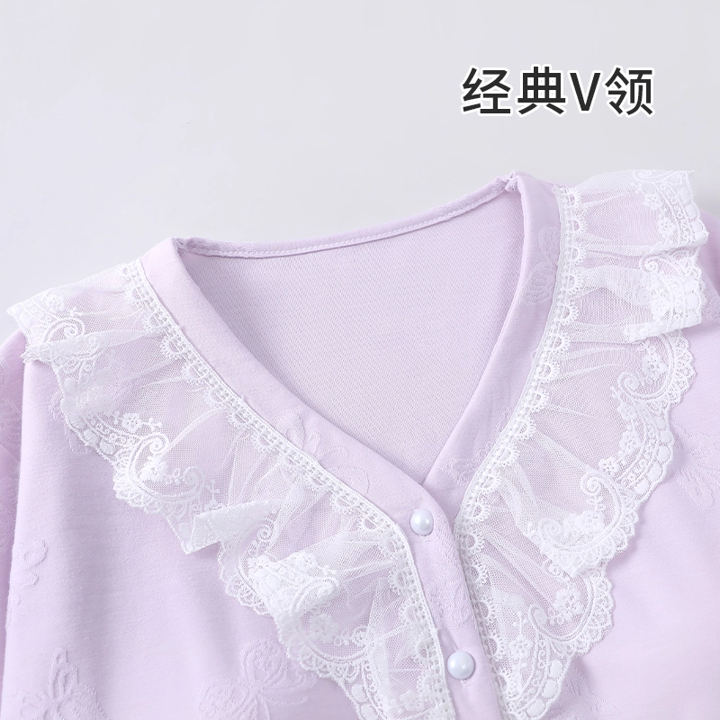 静英鸾 带胸垫休闲时尚甜美简约紫蝴蝶印花亲肤舒适可外穿家居服睡衣套装 女款