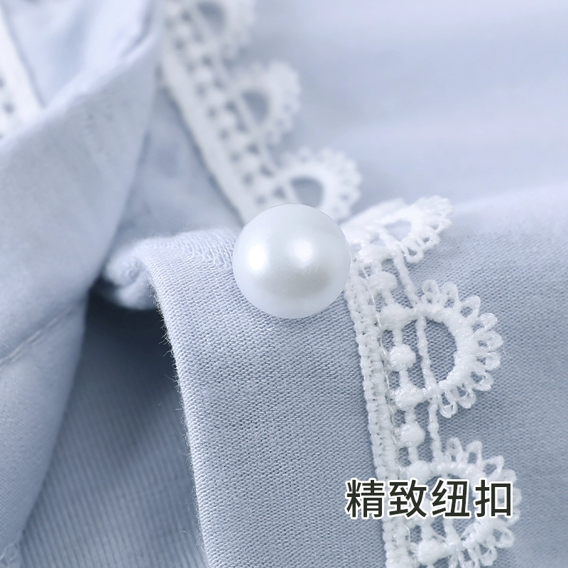 静英鸾 带胸垫休闲时尚甜美简约蓝蝴蝶印花亲肤舒适可外穿家居服睡衣套装 女款