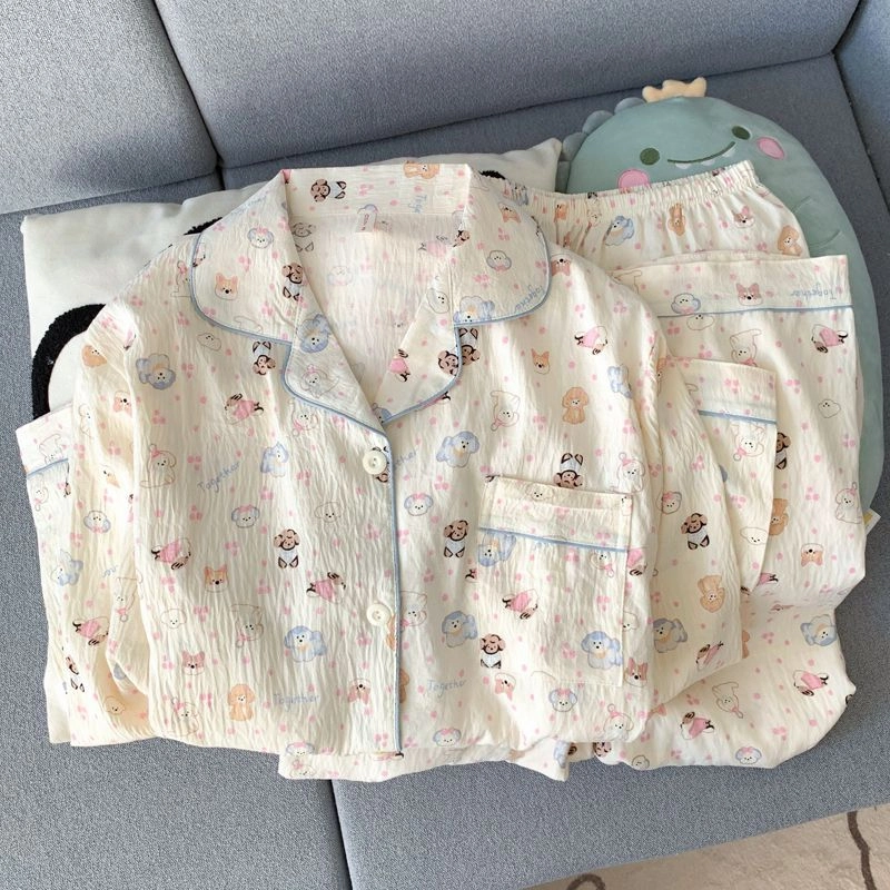 静英鸾 舒适简约设计长袖长裤家居服睡衣套装 女款