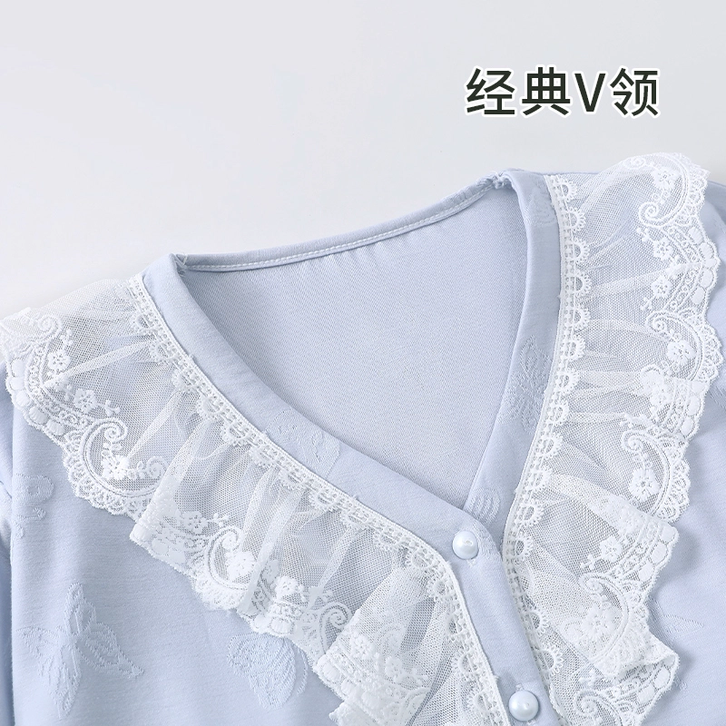 静英鸾 带胸垫休闲时尚甜美简约蓝蝴蝶印花亲肤舒适可外穿家居服睡衣套装 女款