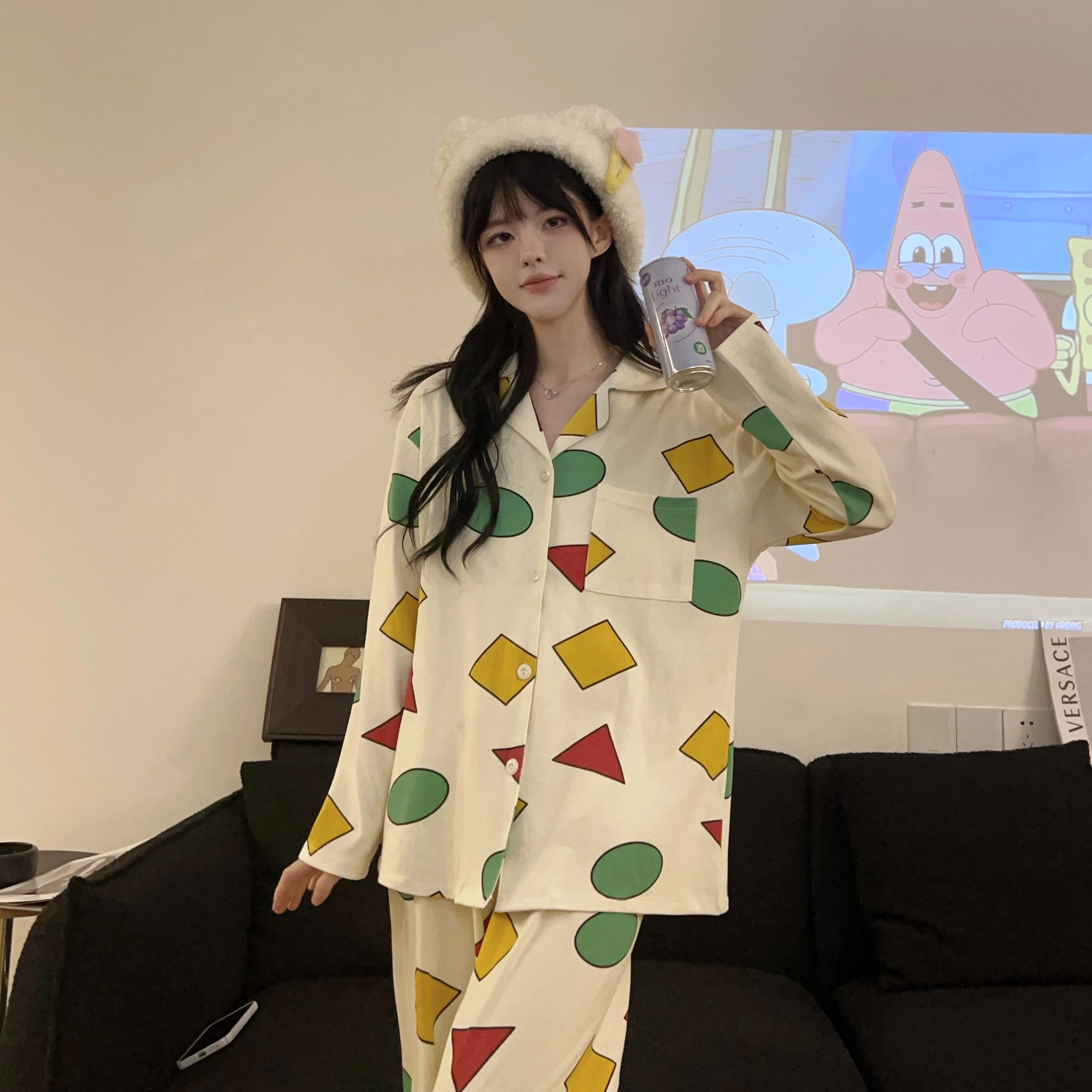静英鸾 情侣可外穿休闲风格家居服睡衣套装 男女同款