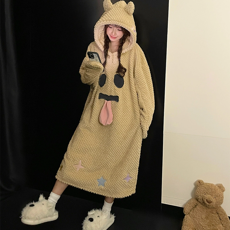 静英鸾 休闲时尚简约甜美可爱卡通柔软保暖舒适可外穿家居服睡裙 女款