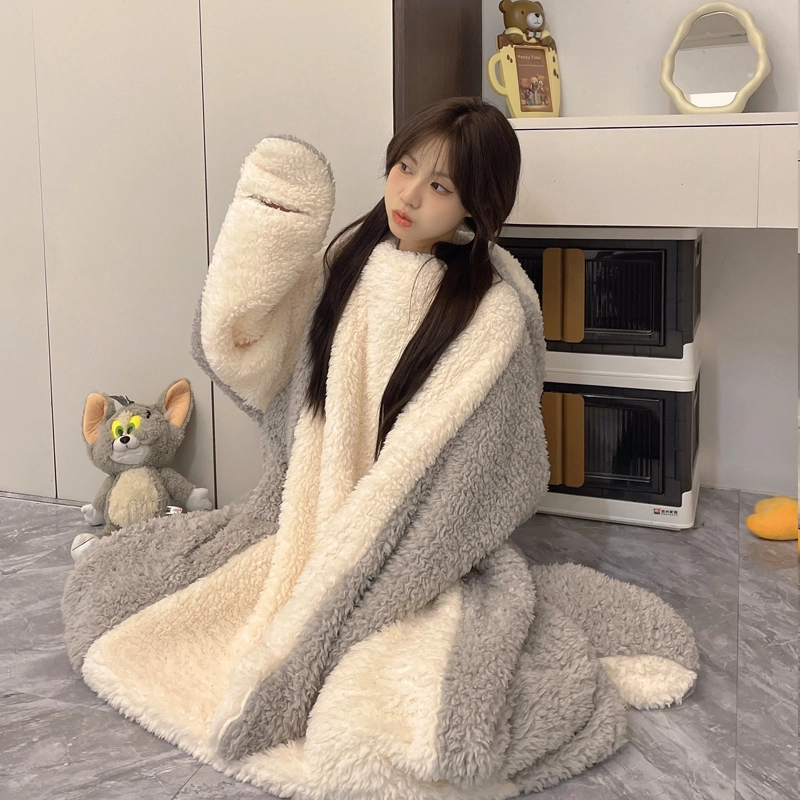 静英鸾 珊瑚绒保暖加绒加厚卡通可爱小熊长袖休闲家居服睡袍 女款