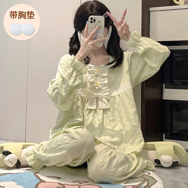 静英鸾 带胸垫简约甜美可爱小清新亲肤舒适可外穿家居服睡衣套装 女款