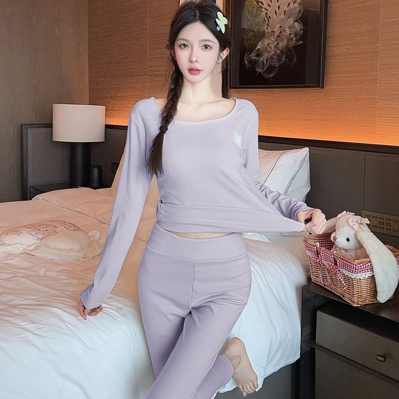 静英鸾 德绒长袖长裤圆领套头简约纯色甜美两件套家居服秋冬季保暖套装 女款