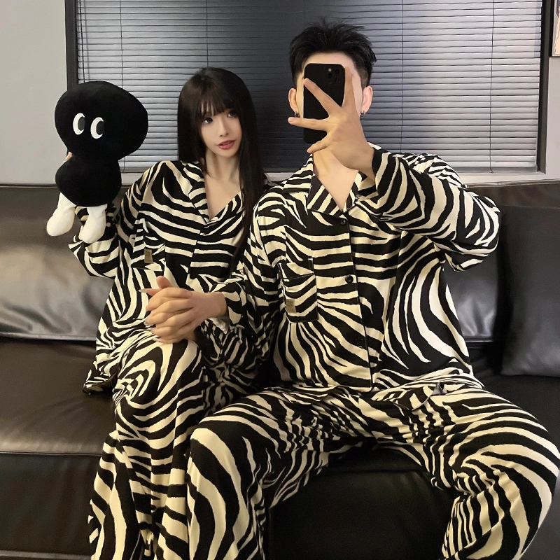 静英鸾 翻领简约风长袖长裤休闲舒适家居服睡衣套装 男女同款