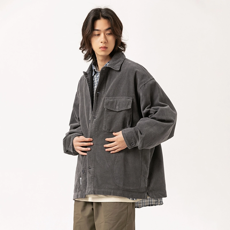 宫奴 日系复古灯芯绒潮牌宽松简约百搭拼接工装长袖衬衫 男女同款
