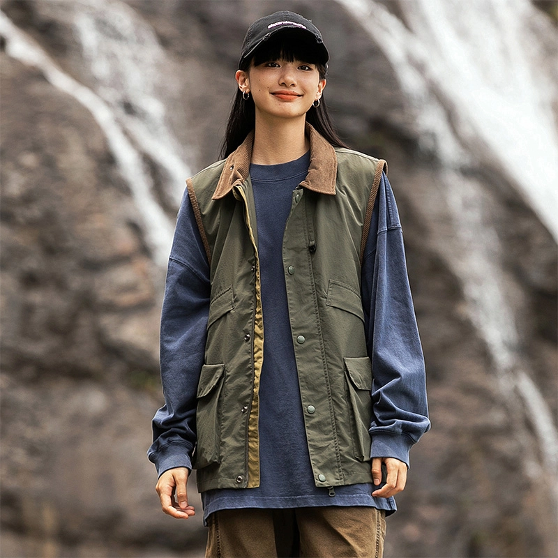 宫奴 潮牌户外机能多口袋复古工装背心坎肩休闲立领外套马甲 男女同款
