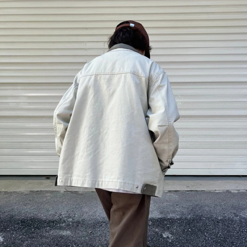 宫奴 日系休闲潮牌复古水洗宽松百搭设计感拼皮双领外套夹克 男女同款