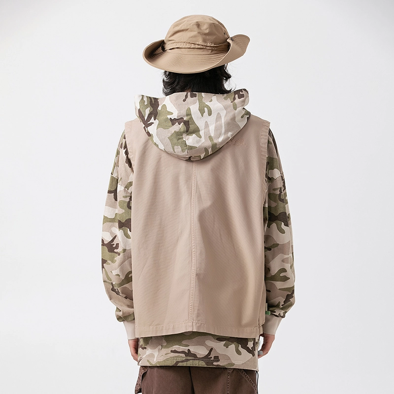 宫奴 潮牌户外机能猎装纯棉水洗做旧迷彩工装休闲背心外套马甲 男女同款