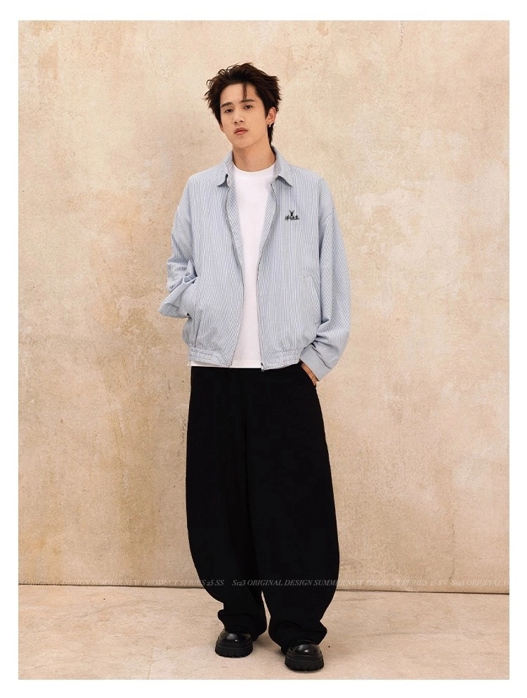 洋气先生 美式复古简约纯色时尚百搭夹克 男女同款