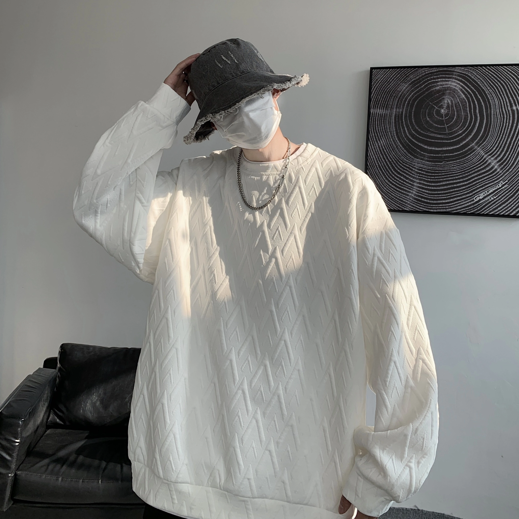 洋气先生 美式复古高级感纯色简约三角钢印满印大码重磅垂感宽松休闲时尚百搭小众通勤中性风圆领套头户外山系运动舒适日常卫衣 男女同款