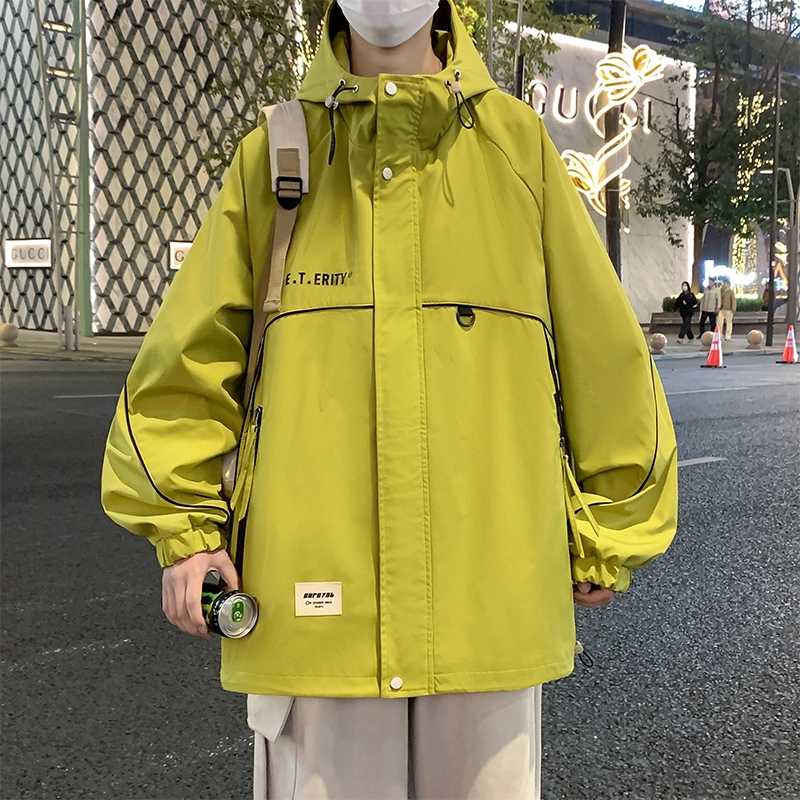 洋气先生 美式高街复古简约百搭潮流高级感舒适亲肤柔软轻便时尚防风防水无性别主义户外抽绳设计运动休闲宽松连帽长袖外套夹克 男女同款