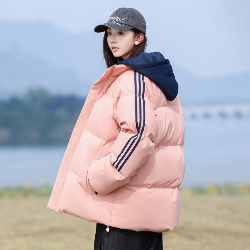 洋气先生 洋气潮牌美式高街简约纯色基础撞色拼接痞帅防风无性别主义保暖抗寒舒适柔软宽松面包连帽户外通勤拉链长袖外套棉服 男女同款