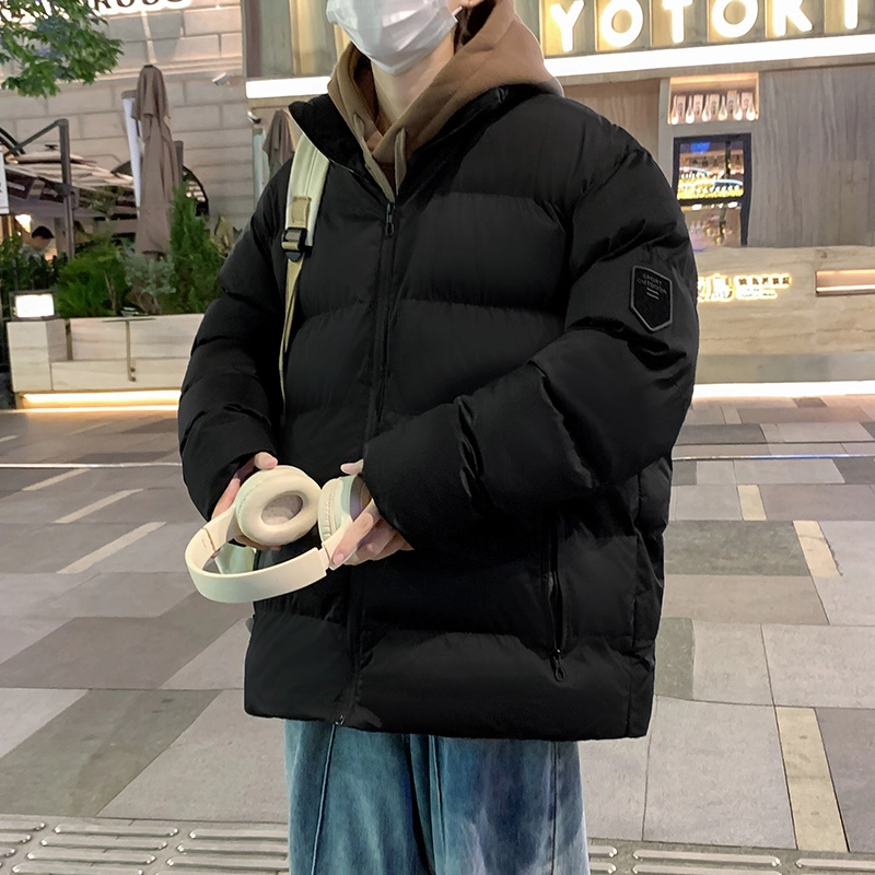 洋气先生 美式高街复古简约纯色基础款无性别主义加厚加绒保暖宽松潮流棉衣日常通勤百搭潮牌休闲防风立领臂章长袖棉服 男女同款