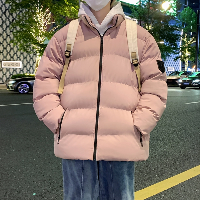 洋气先生 美式高街复古简约纯色基础款无性别主义加厚加绒保暖宽松潮流棉衣日常通勤百搭潮牌休闲防风立领臂章长袖棉服 男女同款