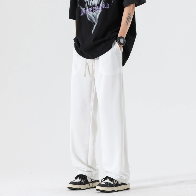 洋气先生 美式高街无性别主义舒适亲肤大方时尚纯色日常通勤百搭宽松阔腿垂感慵懒极简松紧腰基础款青春运动少年感休闲裤 男女同款