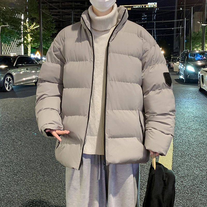 洋气先生 美式高街复古简约纯色基础款无性别主义加厚加绒保暖宽松潮流棉衣日常通勤百搭潮牌休闲防风立领臂章长袖棉服 男女同款
