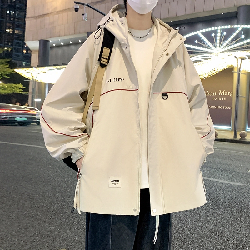 洋气先生 美式高街复古简约百搭潮流高级感舒适亲肤柔软轻便时尚防风防水无性别主义户外抽绳设计运动休闲宽松连帽长袖外套夹克 男女同款