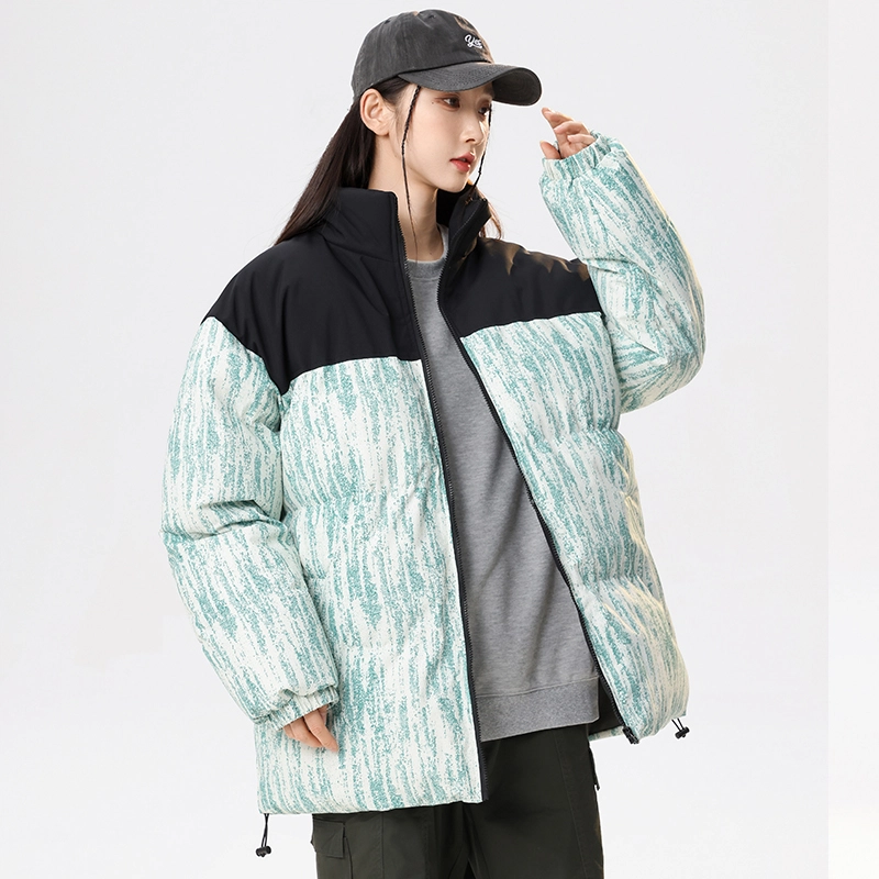 洋气先生 洋气潮牌美式高街撞色拼接高级感扎染设计纯色痞帅防风无性别主义保暖抗寒舒适柔软宽松面包服户外通勤拉链长袖外套棉服 男女同款
