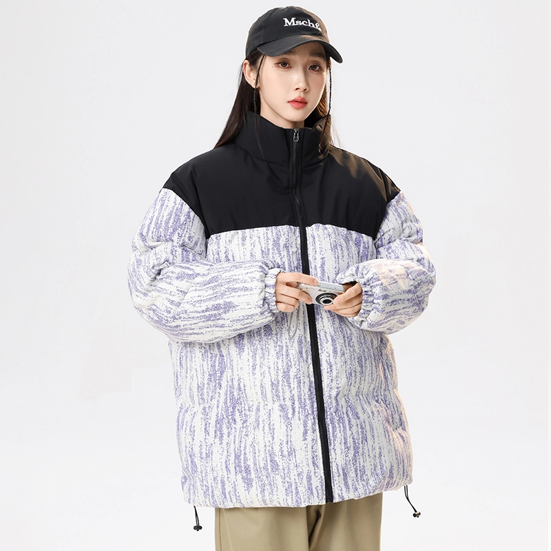 洋气先生 洋气潮牌美式高街撞色拼接高级感扎染设计纯色痞帅防风无性别主义保暖抗寒舒适柔软宽松面包服户外通勤拉链长袖外套棉服 男女同款