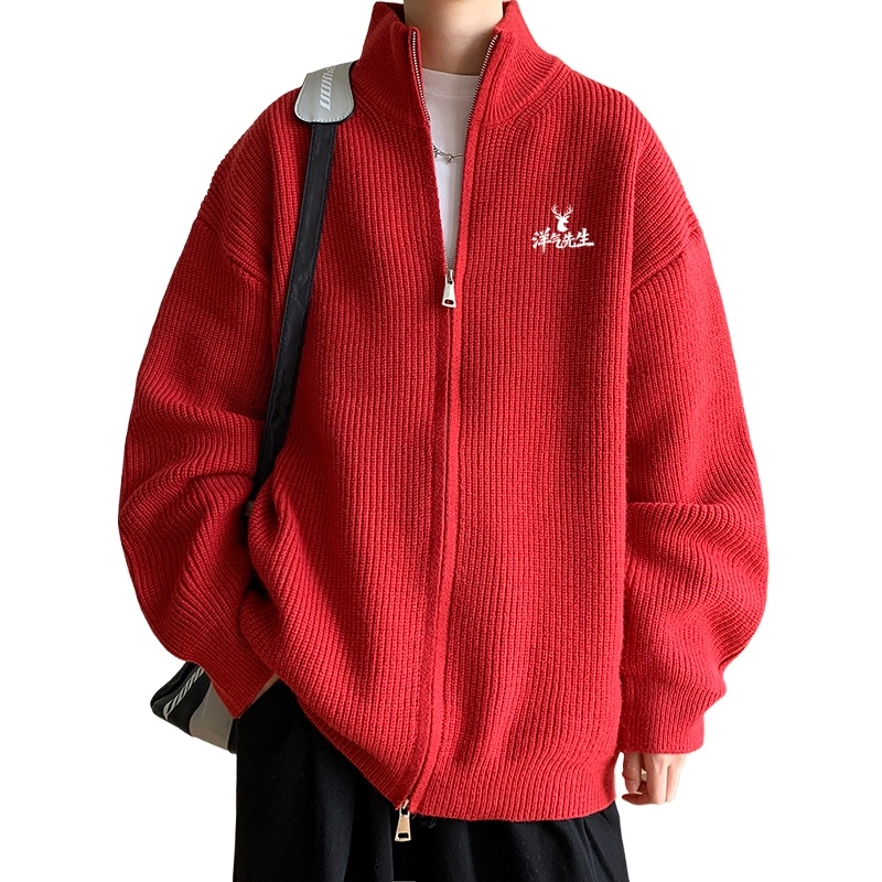 洋气先生 美式洋气潮牌时尚潮流简约大方软糯舒适宽松外穿纯色双拉链头设计上衣长袖日常通勤甜美酷帅无性别主义休闲百搭针织衫 男女同款
