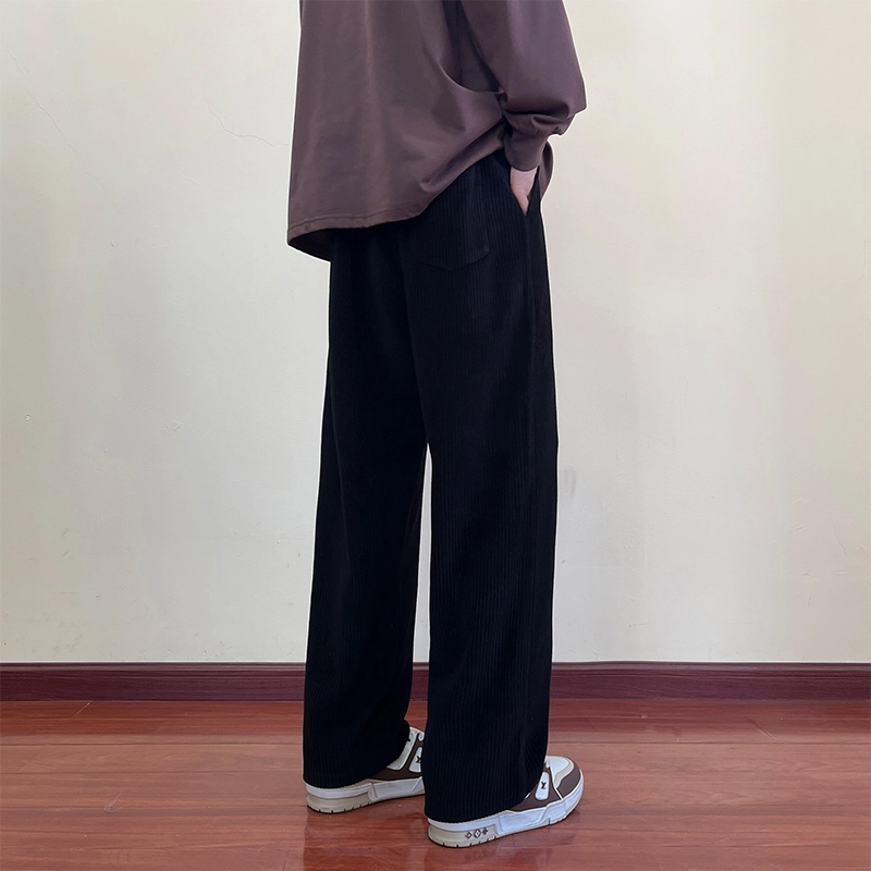 洋气先生 美式高街复古简约纯色灯芯绒肌理感小众设计感时尚潮流帅气百搭宽松阔腿垂感松紧中腰系带直筒显高显瘦氛围感休闲裤 男女同款
