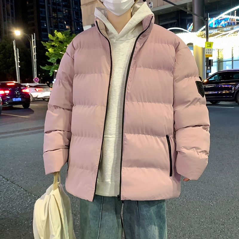 洋气先生 美式高街复古简约纯色基础款无性别主义加厚加绒保暖宽松潮流棉衣日常通勤百搭潮牌休闲防风立领臂章长袖棉服 男女同款