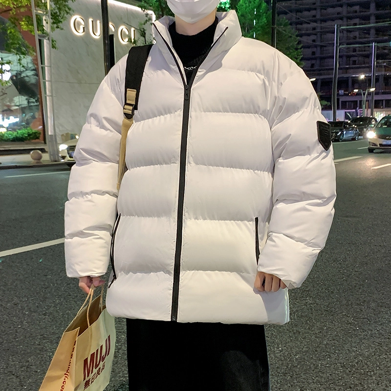 洋气先生 美式高街复古简约纯色基础款无性别主义加厚加绒保暖宽松潮流棉衣日常通勤百搭潮牌休闲防风立领臂章长袖棉服 男女同款