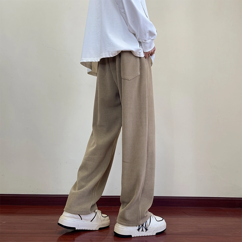 洋气先生 美式高街复古简约纯色灯芯绒肌理感小众设计感时尚潮流帅气百搭宽松阔腿垂感松紧中腰系带直筒显高显瘦氛围感休闲裤 男女同款