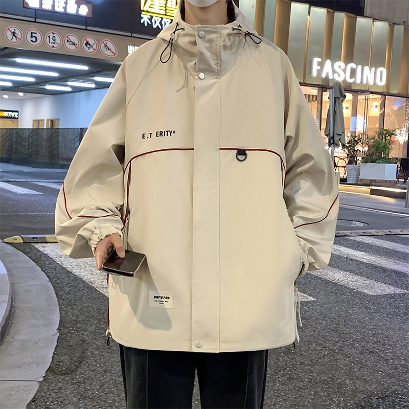 洋气先生 美式高街复古简约百搭潮流高级感舒适亲肤柔软轻便时尚防风防水无性别主义户外抽绳设计运动休闲宽松连帽长袖外套夹克 男女同款