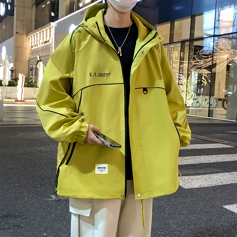 洋气先生 美式高街复古简约百搭潮流高级感舒适亲肤柔软轻便时尚防风防水无性别主义户外抽绳设计运动休闲宽松连帽长袖外套夹克 男女同款